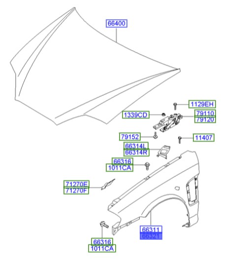 گلگیر جلو راست کوپه  Hyundai/KIA Genuine Parts – MOBIS   663212C710 