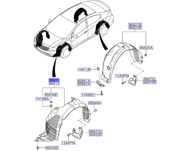 شل گیر چرخ جلو چپ | Hyundai/KIA Genuine Parts – Mobis | سراتو  مدل 2014 تا 2018  86811A7800