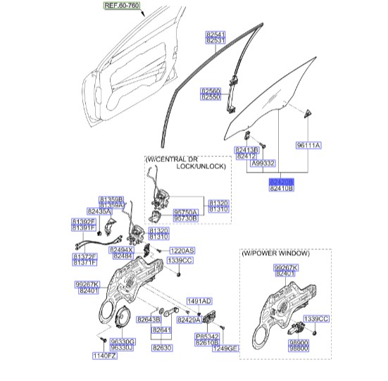 شیشه در جلو راست سراتو ۲۰۰۸ | Hyundai/KIA Genuine Parts | سراتو LD مدل ۲۰۰۷ تا ۲۰۰۹  824202F011