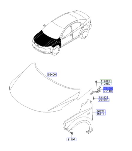 لولای درب موتور راست سراتو | لولای کاپوت /درب موتور راست | Hyundai/KIA Genuine Parts – MOBIS | کیا سراتو TD 791201M000