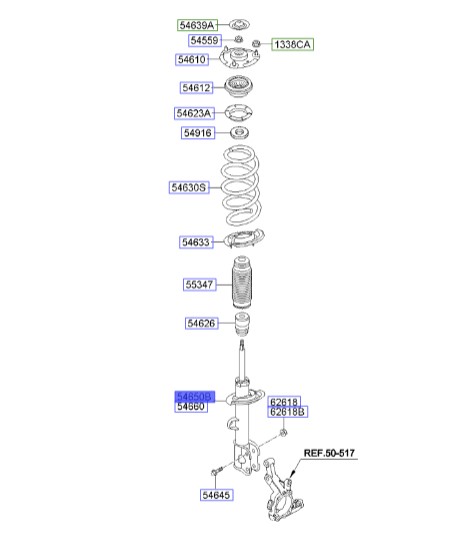 کمک فنر جلو چپ | Hyundai/KIA Genuine Parts – Mobis | سانتافه CM مدل 2008 تا 2013 – سورنتو XM مدل 2010 تا 2014