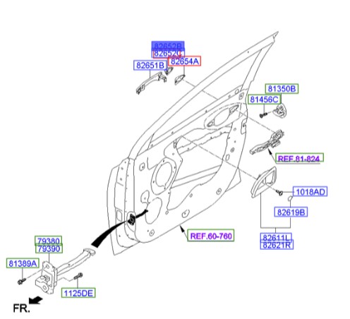 شاسی دستگیره درب جلو بیرونی هیوندای توسان  Hyundai/KIA Genuine Parts – MOBIS    826522S010