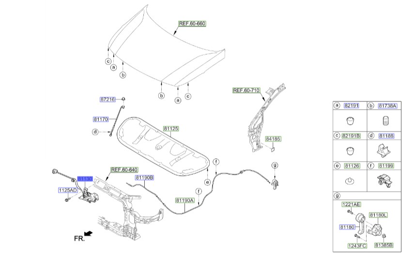 قفل در موتور سراتو 2014 | قفل کاپوت سراتو | مکانیزم قفل کاپوت | Hyundai/KIA Genuine Parts – MOBIS | سراتو YD مدل 2014 تا 2018 | 81130A7610