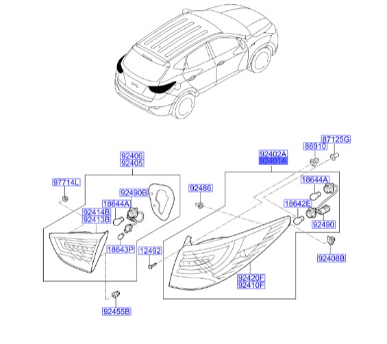 چراغ خطر عقب گلگیر چپ هیوندای Hyundai/KIA Genuine Parts – MOBIS  IX35   924012S500