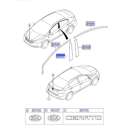 کاور پلاستیکی درب جلو چپ سراتو 2014 | قاب درب جلو چپ | برچسب درب جلو | Hyundai/KIA Genuine Parts – MOBIS | سراتو YD مدل 2014 تا 2018 | 86363A7000
