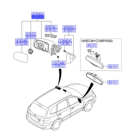 آینه چپ هیوندای سانتافه  Hyundai/KIA Genuine Parts – MOBIS 876102B610