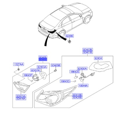 چراغ خطر عقب صندوق چپ هیوندای سوناتا  Hyundai/KIA Genuine Parts – MOBIS   924033S010