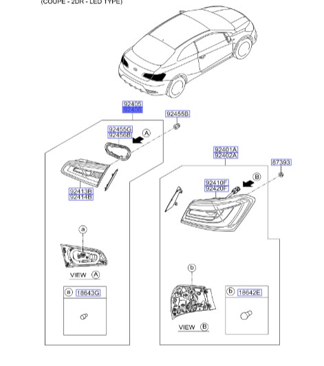 چراغ خطر عقب داخلی راست سراتو 2015 | Hyundai/KIA Genuine Parts | سراتو YD مدل 2014 تا 2018 92404A7710 