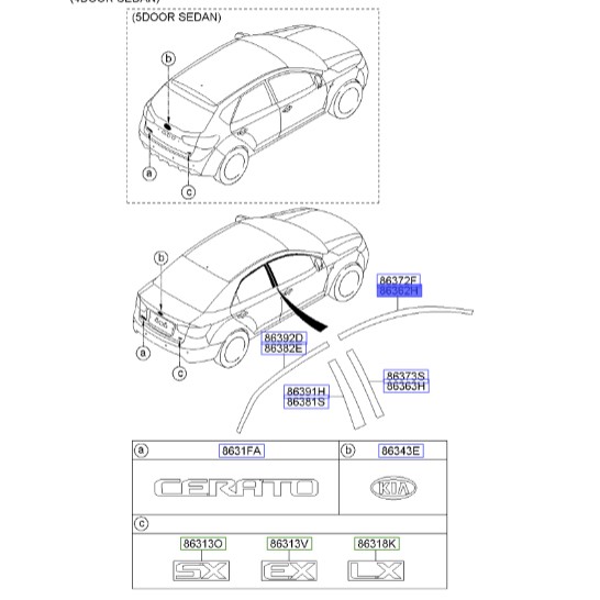 برچسب افقی درب جلو چپ | Hyundai/KIA Genuine Parts – MOBIS | سراتو TD مدل 2010 سایپایی و وارداتی  863621M000