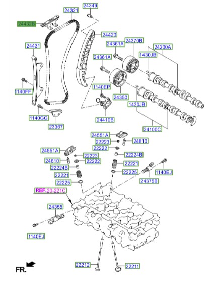 بالشتک زنجیر موتور بالا و پیکانتو اکسنت  Hyundai/KIA Genuine Parts – MOBIS     2443203000 