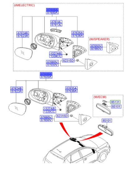 آینه راست هیوندای Hyundai/KIA Genuine Parts – MOBIS   I30  876202L600