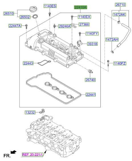 درب سوپاپ اکسنت Hyundai/KIA Genuine Parts – MOBIS    224102B800