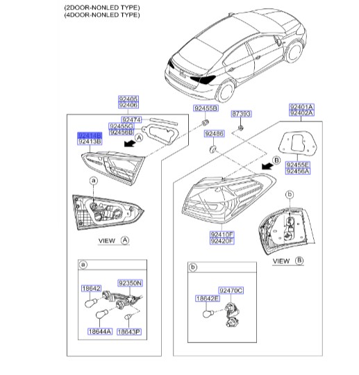 چراغ خطر عقب راست نیمه (بدون لامپ و سوکت) سراتو کوپه | Hyundai/KIA Genuine Parts | 92440A7510