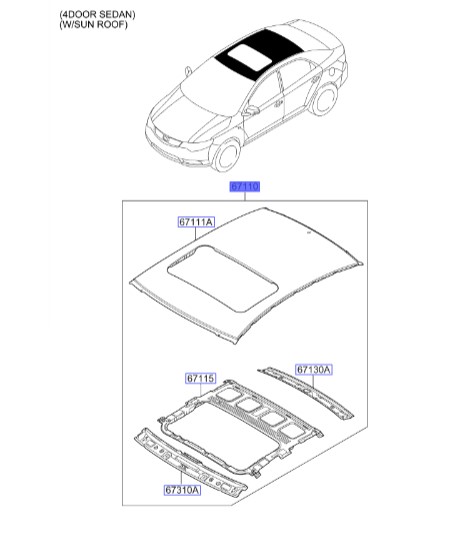 پوسته سقف سراتو ۲۰۱۰ | Hyundai/KIA Genuine Parts | سراتو TD مدل ۲۰۱۰ سایپایی و وارداتی – سراتو کوپه TD مدل ۲۰۱۰ تا ۲۰۱۳ 671101M250