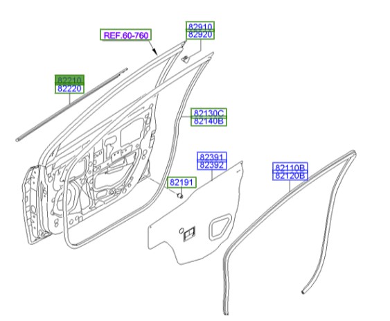زه آبگیر درب جلو چپ اکسنت Hyundai/KIA Genuine Parts – MOBIS   822101R000