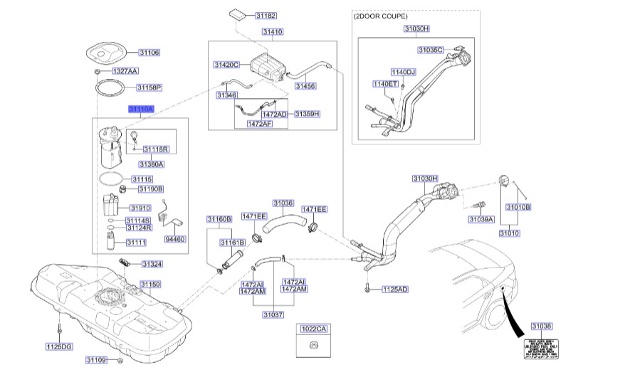 پمپ سوخت کامل سراتو | Hyundai/KIA Genuine Parts | سراتو TD مدل 2010 سایپایی و وارداتی – سراتو کوپه TD مدل 2010 تا 2013  311101M500
