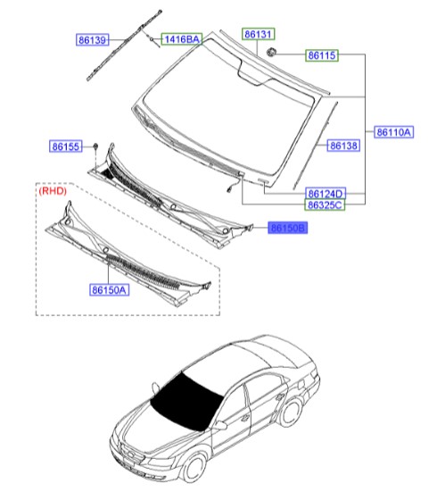 سینی زیر شیشه جلو سوناتا  Hyundai/KIA Genuine Parts – MOBIS   861503K001 
