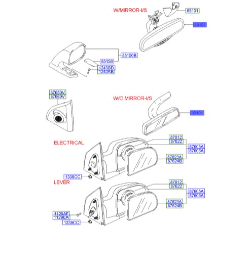آینه وسط داخلی اسپورتیج 2008 | Hyundai/KIA Genuine Parts | اسپورتیج KM مدل 2008 تا 2010