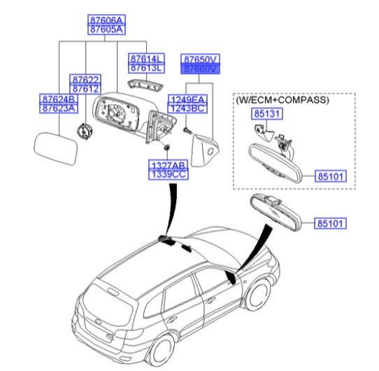 لچکی آینه جلو راست سانتافه  Hyundai/KIA Genuine Parts – MOBIS   876602B001