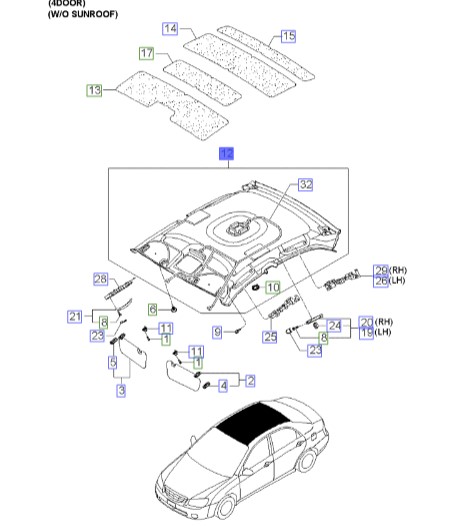 پوشش داخلی سقف سراتو ۲۰۰۷ | Hyundai/KIA Genuine Parts | سراتو LD مدل ۲۰۰۷ تا ۲۰۰۹  854012F000NM