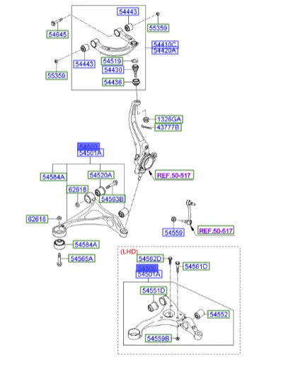 طبق جلو چپ پایین آزرا   Hyundai/KIA Genuine Parts – MOBIS  545003K500 