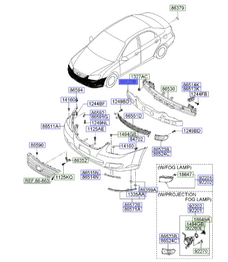 فوم سپر جلو | Hyundai/KIA Genuine Parts – Mobis | سراتو مدل 2007 تا 2009 865202F500