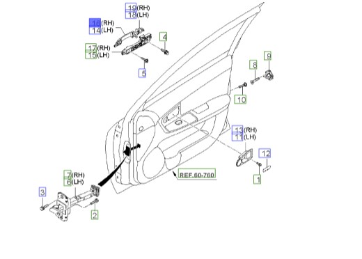 دستگیره خارجی درب سراتو 2008 | Hyundai/KIA Genuine Parts | سراتو LD مدل 2007 تا 2009   826602F011
