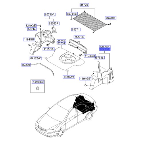پوشش داخل صندوق عقب سراتو 2008 | Hyundai/KIA Genuine Parts | سراتو LD مدل 2007 تا 2009   857302F160
