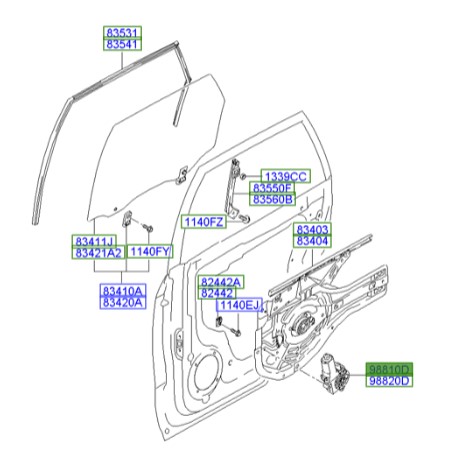 موتور شیشه بالابر درب عقب چپ توسان Hyundai/KIA Genuine Parts – MOBIS 834502E000 