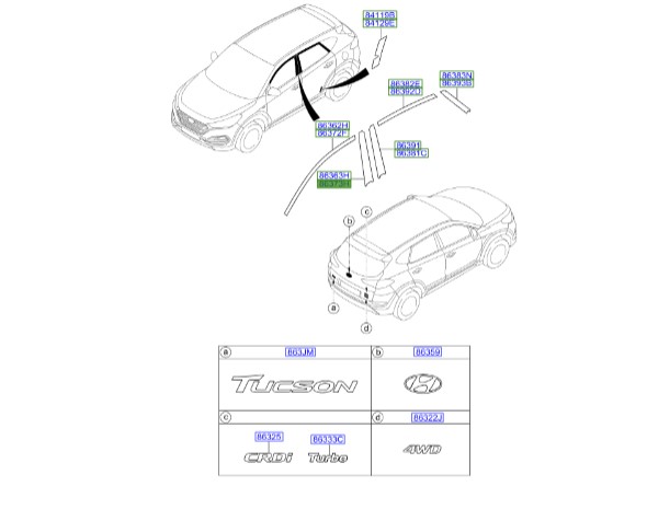 زه کمانی در جلو توسان هیوندای | نوار مشکی قاب درب جلو راست | Hyundai Genuine Parts | 86373D3000