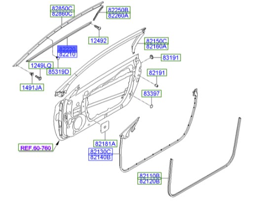 زه آبگیر درب جلو راست جنسیس_کوپه Hyundai/KIA Genuine Parts – MOBIS   822202M001 