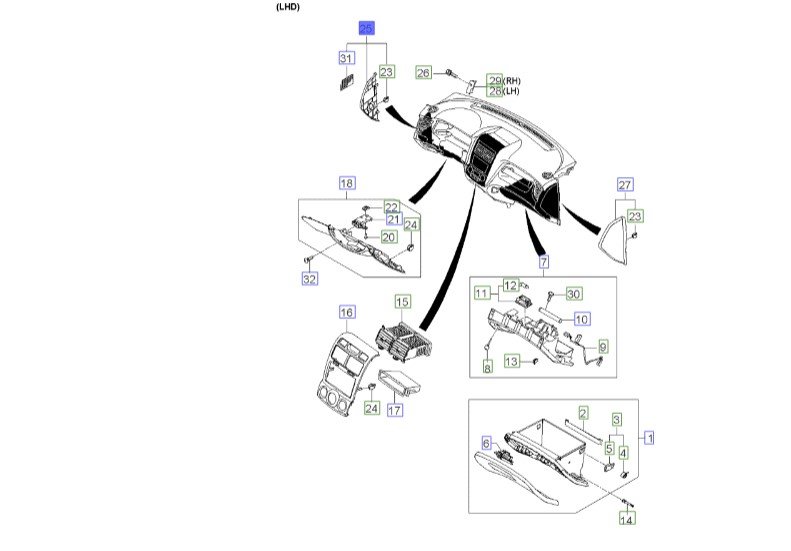 کاور بغل داشبورد چپ اسپورتیج | Hyundai/KIA Genuine Parts – MOBIS | اسپورتیج KM مدل 2008 تا 2010