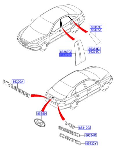 برچسب ستون جلو راست آزرا  Hyundai/KIA Genuine Parts – MOBIS  863733L010