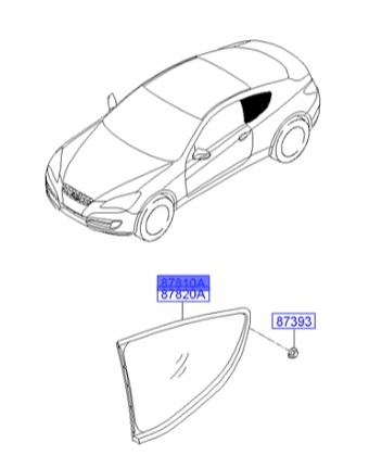 شیشه لچکی عقب راست هیوندای جنسیس_کوپه Hyundai/KIA Genuine Parts – MOBIS   878102M010