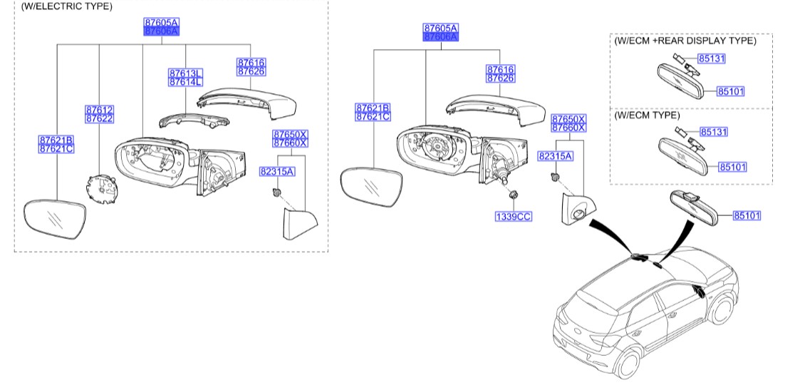 آینه  Hyundai/KIA Genuine Parts – MOBIS I20  87620C8100 