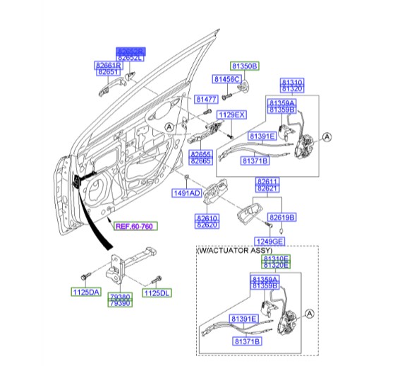 شاسی دستگیره درب جلو بیرونی راست هیوندای اکسنت  Hyundai/KIA Genuine Parts – MOBIS 826621R060