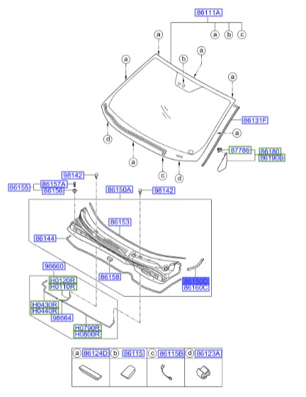 نوار سینی زیر شیشه جلو بغل Hyundai/KIA Genuine Parts – MOBIS   IX35  861532S500 