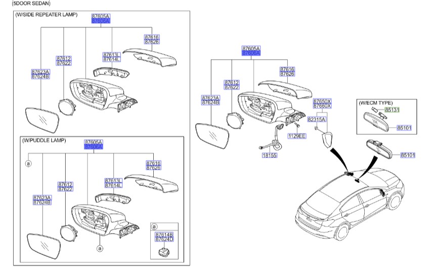 آینه بغل راست سراتو 2015 | Hyundai/KIA Genuine Parts | سراتو YD مدل ۲۰۱۴ تا ۲۰۱۸  87620A7410