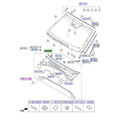 سینی زیر شیشه جلو هیوندای سانتافه  Hyundai/KIA Genuine Parts – MOBIS  861502W500