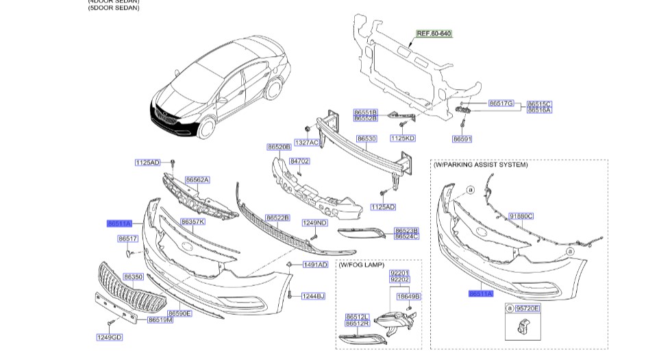 سپر جلو | Hyundai/KIA Genuine Parts – Mobis | سراتو YD مدل 2014 تا 2018  86511A7010