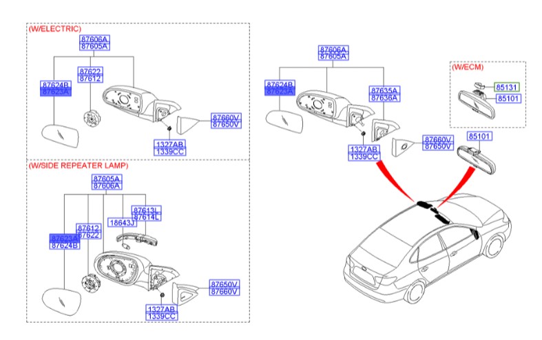 شیشه آینه چپ  Hyundai/KIA Genuine Parts – MOBIS   I30  876112L110