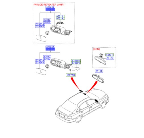 آینه راست هیوندای آزرا  Hyundai/KIA Genuine Parts – MOBIS  876203L200