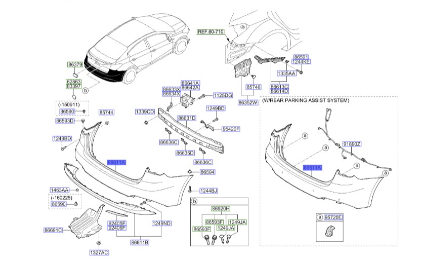 سپر عقب سراتو ۲۰۱۴ | Hyundai/KIA Genuine Parts | سراتو YD مدل ۲۰۱۴ تا ۲۰۱۸   86611A7000
