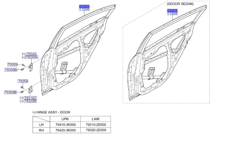 درب عقب چپ کیا سراتو 2014 | Hyundai/KIA Genuine Parts | سراتو YD مدل 2014 تا 2018  77003A7000