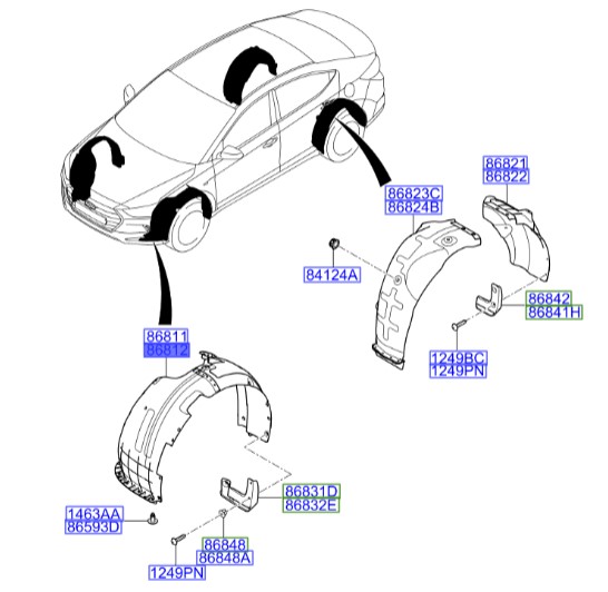 شل گیر جلو راست النترا  Hyundai/KIA Genuine Parts – MOBIS 86812F2001 