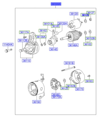 استارت کامل هیوندای کوپه Hyundai/KIA Genuine Parts – MOBIS   3610023070