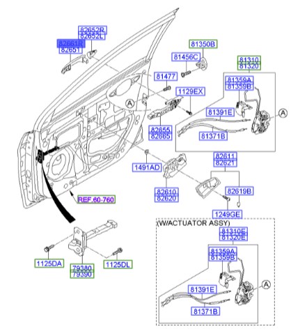 دستگیره درب جلو راست کلیس دار اکسنت  Hyundai/KIA Genuine Parts – MOBIS    826611R200PGU