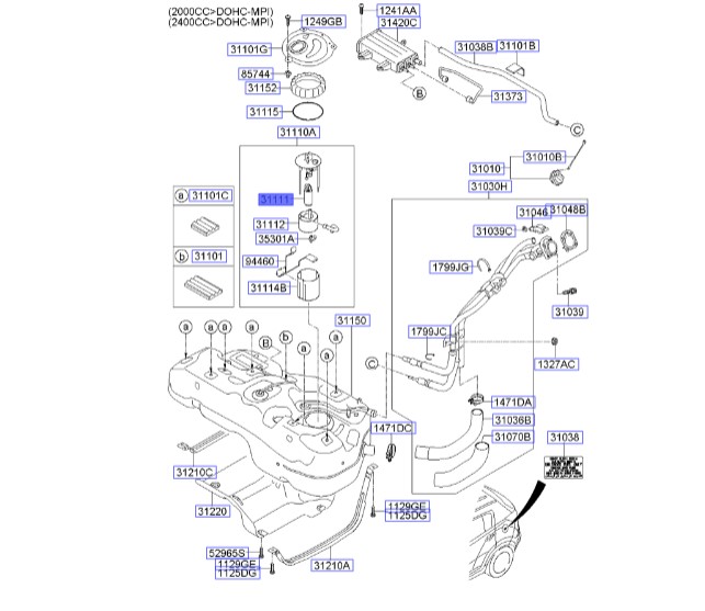 پمپ بنزین اسپورتیج | پمپ سوخت | Genuine Parts | توسان JM – توسان LM ix35 – اکسنت RB – هیوندای i10   311112S000