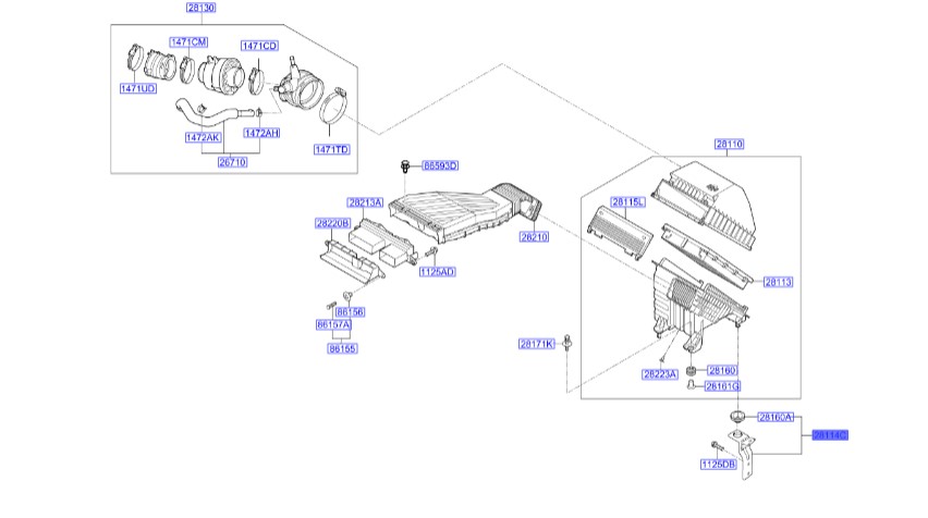 پایه هواکش، براکت هواکش، پایه نگهدارنده هواکش، پایه ورودی هوا | 28114D3000 | Hyundai Genuine Parts | Hyundai Tucson 2016