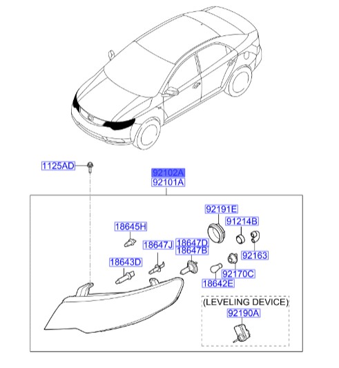 چراغ جلو راست کیا سراتو 2010 | Hyundai/KIA Genuine Parts | سراتو TD مدل 2010 سایپایی و وارداتی, سراتو کوپه TD مدل 2010 تا 2013   921021M510